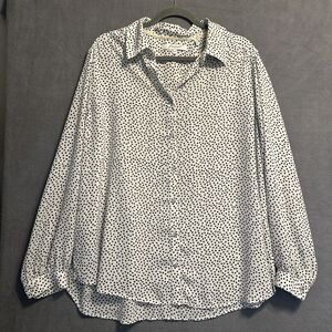 Foxcroft Polka Dot Button Up Shirt Size 14W White Rhinestone‎ Buttons Office